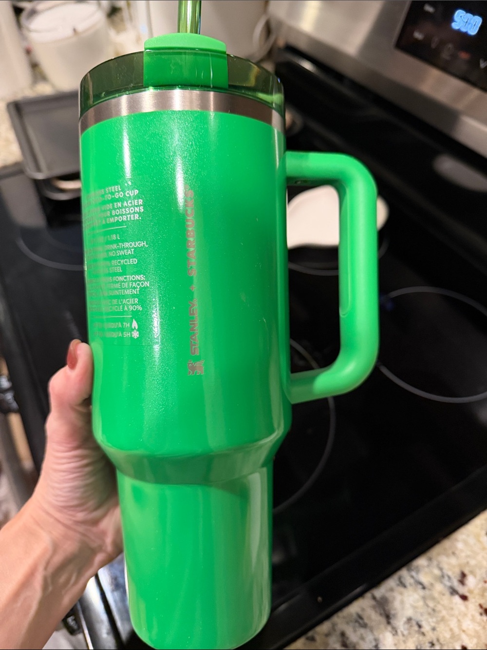 Starbucks Green Travel Tumbler with Handle and Straw